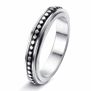 Stainless Steel Spinner Ring Silver Dot Band Anxiety Fidget Ring